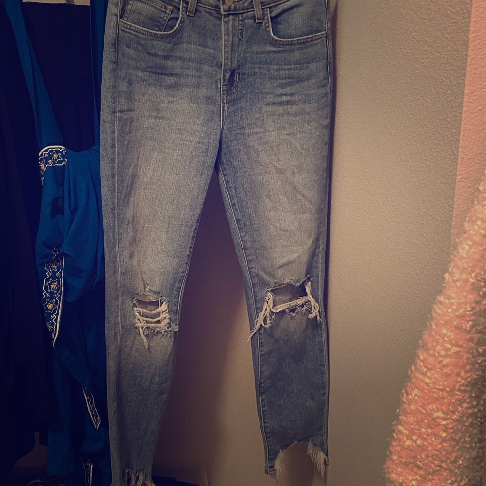 Distress ripped denim, “L’agence”